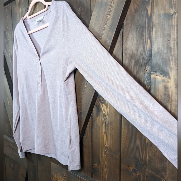 Athleta Uptemp Ribbed Henely Top Long Sleeve Shirt Women's Large Rose - Picture 6 of 7